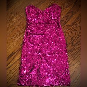 Atria Couture Fuschia Pink Strapless Tube Sequin Homecoming Dress, size Medium